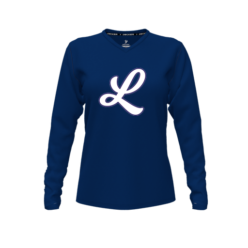 [FTLVCFNV-FYXS-LOGO1] Decker Comfort T-Shirt (Female Youth XS, Navy, V Neck, Logo 1, Long Sleeve)