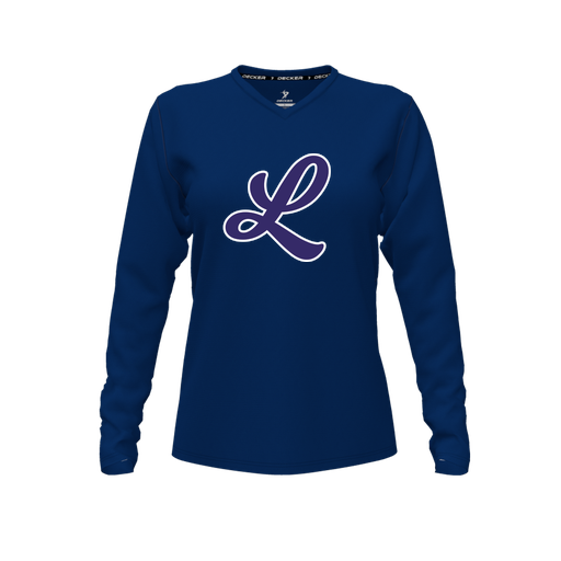 [FTLVCFNV-FYXS-LOGO2] Decker Comfort T-Shirt (Female Youth XS, Navy, V Neck, Logo 2, Long Sleeve)