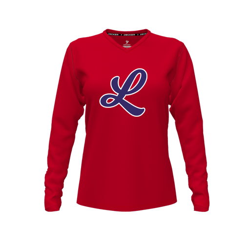 [CUS-DFW-TEES-CMF-VNK-LSL-RED-FYXS-LOGO2] Comfort T-Shirt (Female Youth XS, Red, V Neck, Logo 2, Long Sleeve)