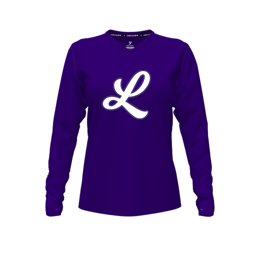 [FTLVCFPP-FYXS-LOGO1] Decker Comfort T-Shirt (Female Youth XS, Purple, V Neck, Logo 1, Long Sleeve)