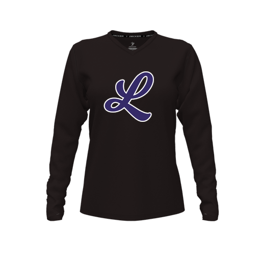 [CUS-DFW-TEES-PER-VNK-LSL-BLK-FYXS-LOGO2] Decker Performance T-Shirt (Female Youth XS, Black, V Neck, Logo 2, Long Sleeve)