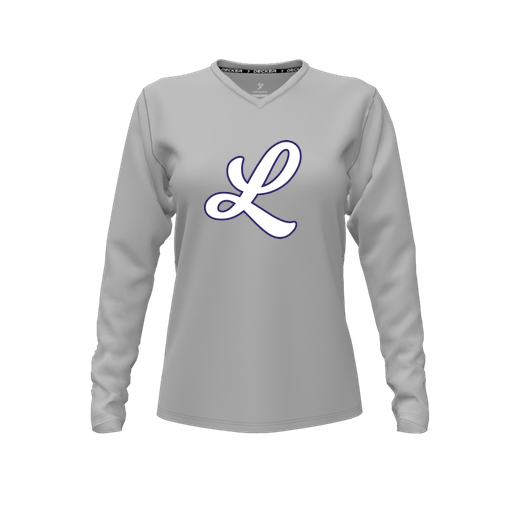 [CUS-DFW-TEES-PER-VNK-LSL-GRY-FYXS-LOGO1] Performance T-Shirt (Female Youth XS, Gray, V Neck, Logo 1, Long Sleeve)