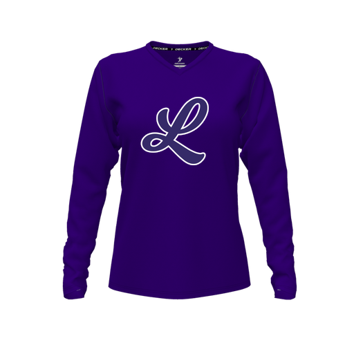 [FTLVPTPP-FYXS-LOGO2] Decker Performance T-Shirt (Female Youth XS, Purple, V Neck, Logo 2, Long Sleeve)